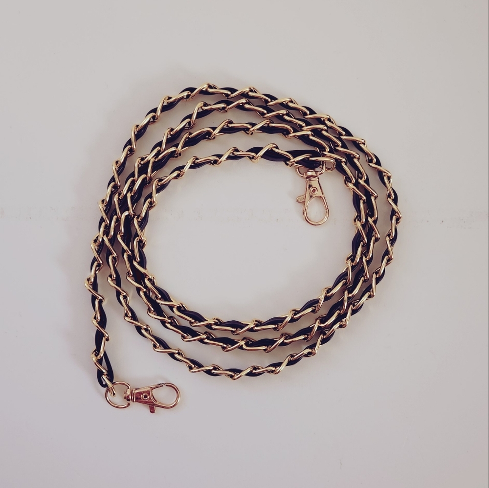 Gold Metal Plus Black Synthetic Leather Purse Chain Strap